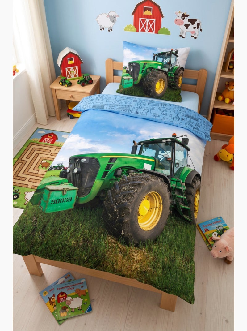 Completo Letto Trattore Verde Bambino, 100% Cotone Oeko?Tex, Letto Singolo, CAMPAGNA Blu - Kiabi