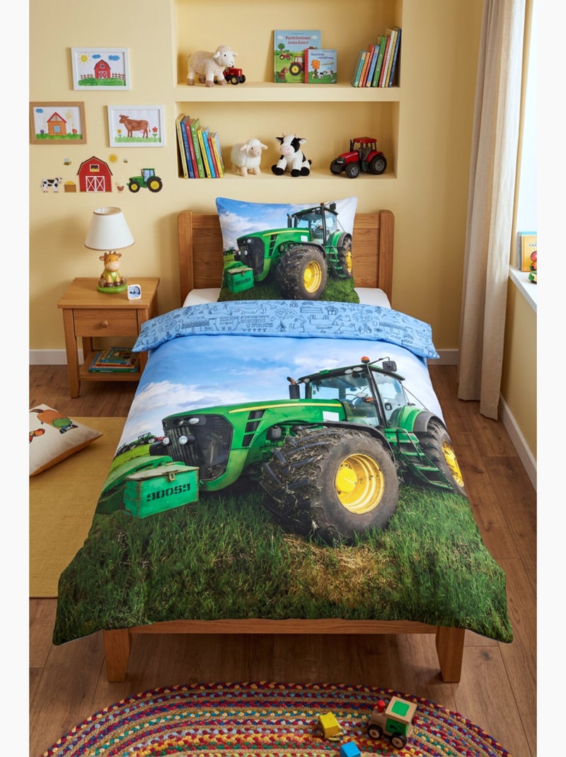 Completo Letto Trattore Verde Bambino, 100% Cotone Oeko?Tex, Letto Singolo, CAMPAGNA Blu - Kiabi