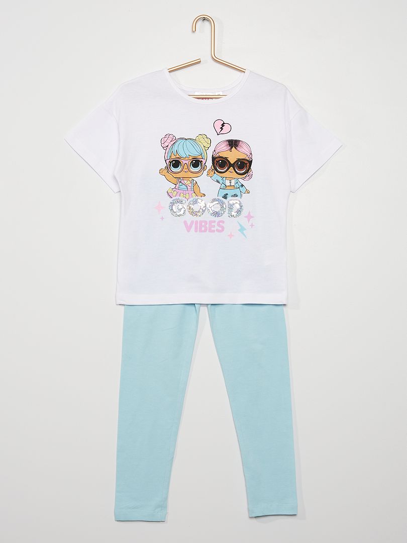 Completo 'LOL Surprise' t-shirt + leggings bianco/blu - Kiabi