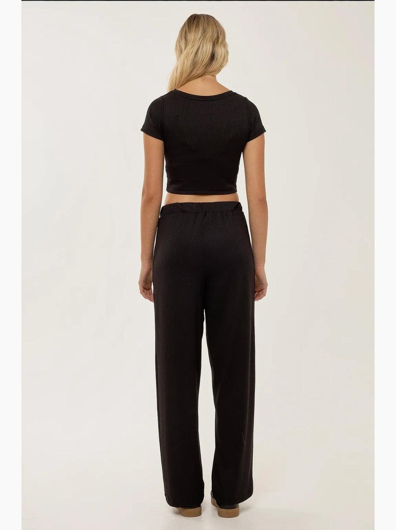 Completo maglia corta in maglia e pantaloni con cintura elastica hiccup Nero - Kiabi