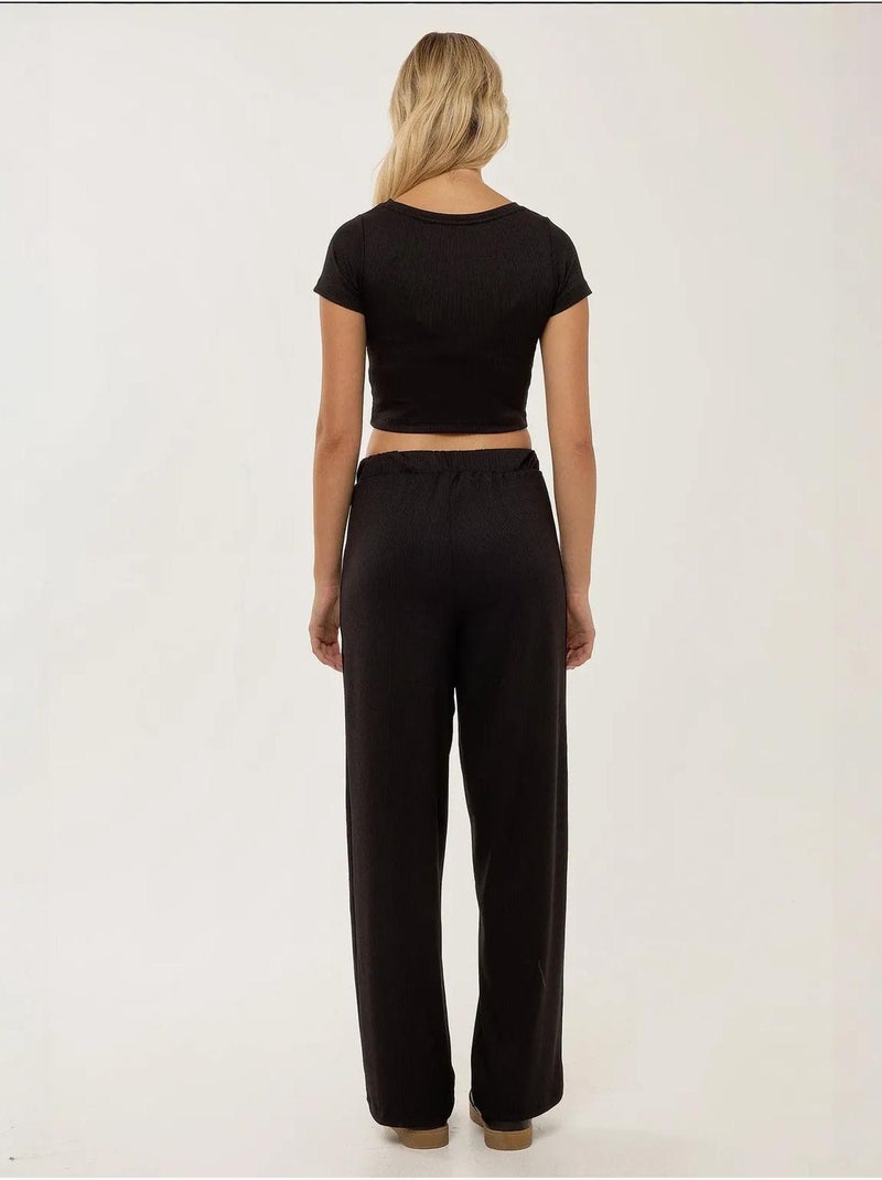 Completo maglia corta in maglia e pantaloni con cintura elastica Nero - Kiabi