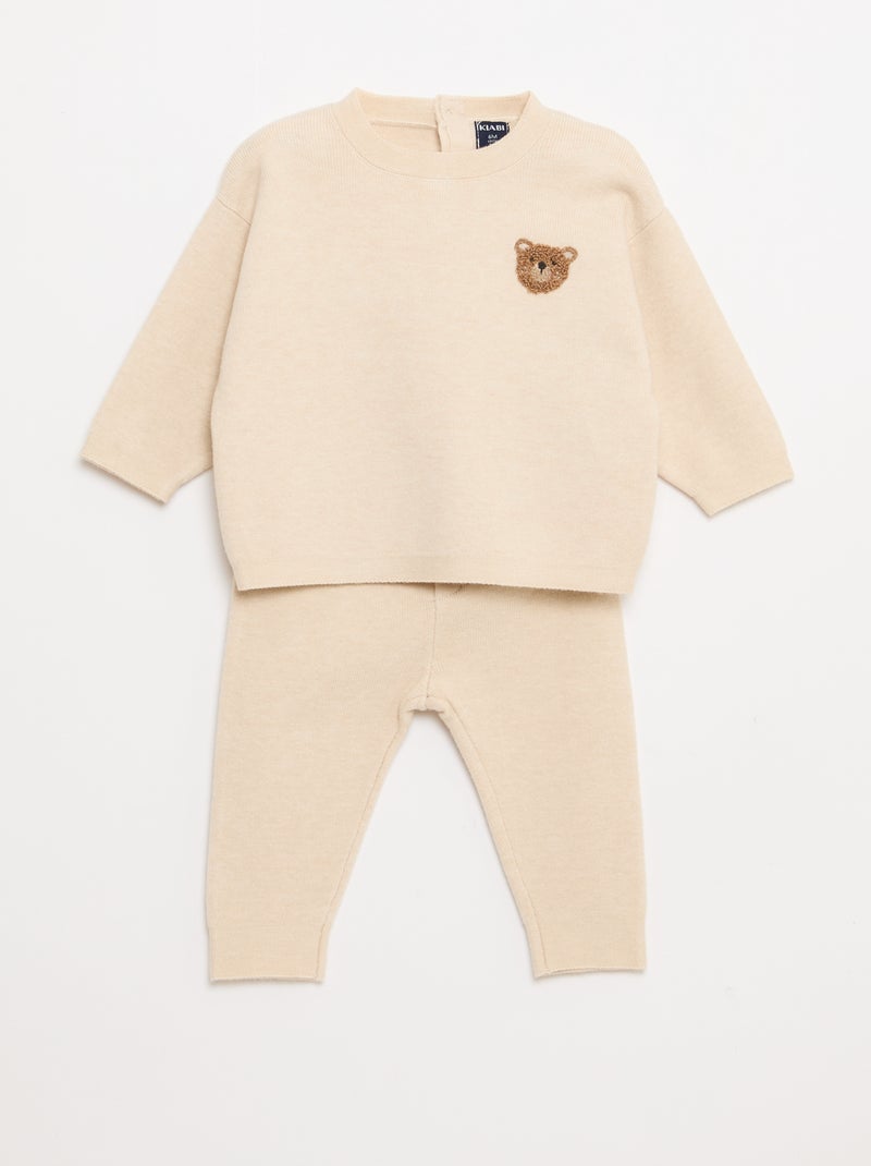 Completo maglia pantaloni in maglia Beige Neonato