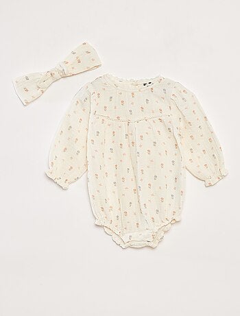Completo pagliaccetto in garza di cotone + fascia - 2 pezzi