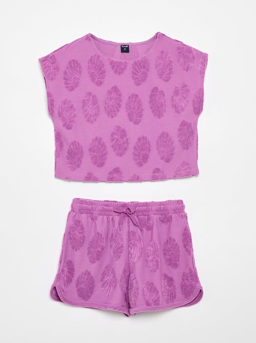 Completo pantaloncini + T-shirt con dettagli in maglia bouclé - Kiabi