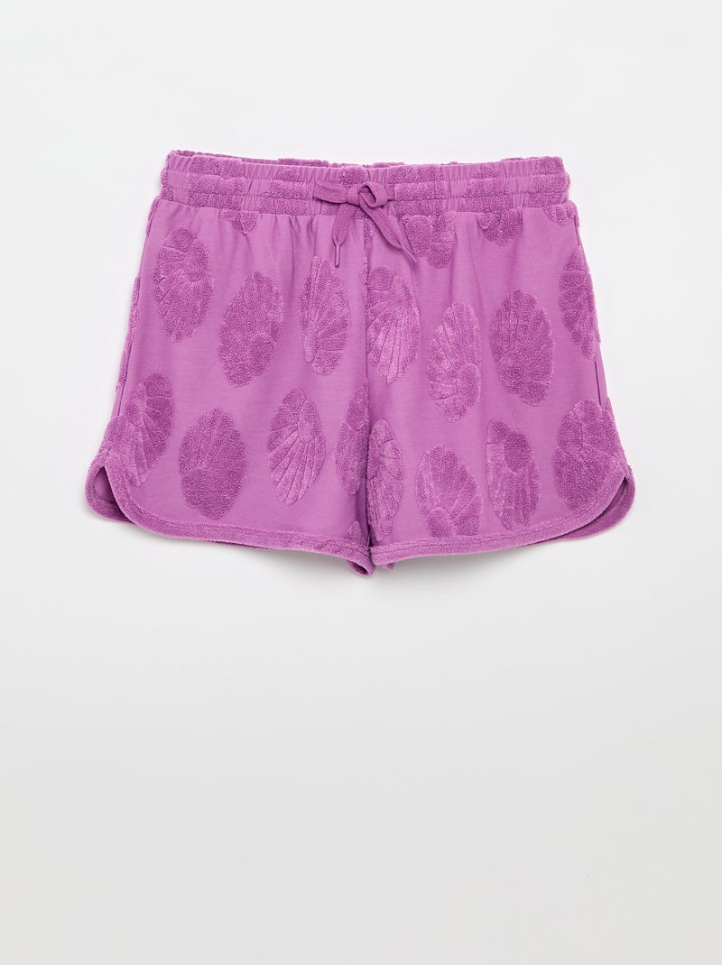 Completo pantaloncini + T-shirt con dettagli in maglia bouclé Viola - Kiabi