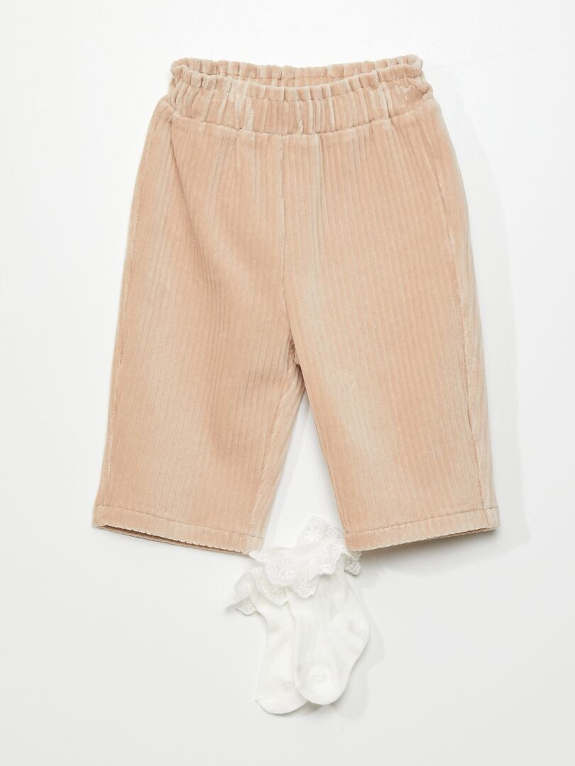 Completo pantaloni in velluto + calzini - 2 pezzi BEIGE - Kiabi