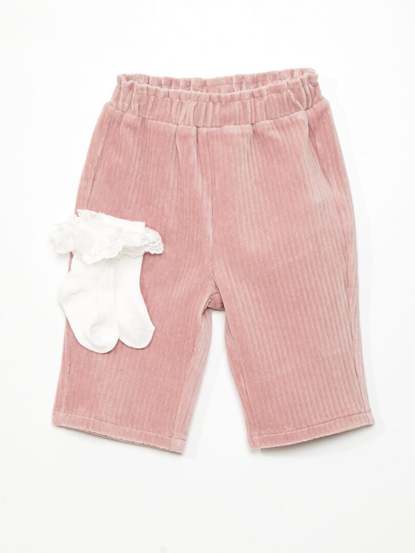 Completo pantaloni in velluto + calzini - 2 pezzi ROSA - Kiabi