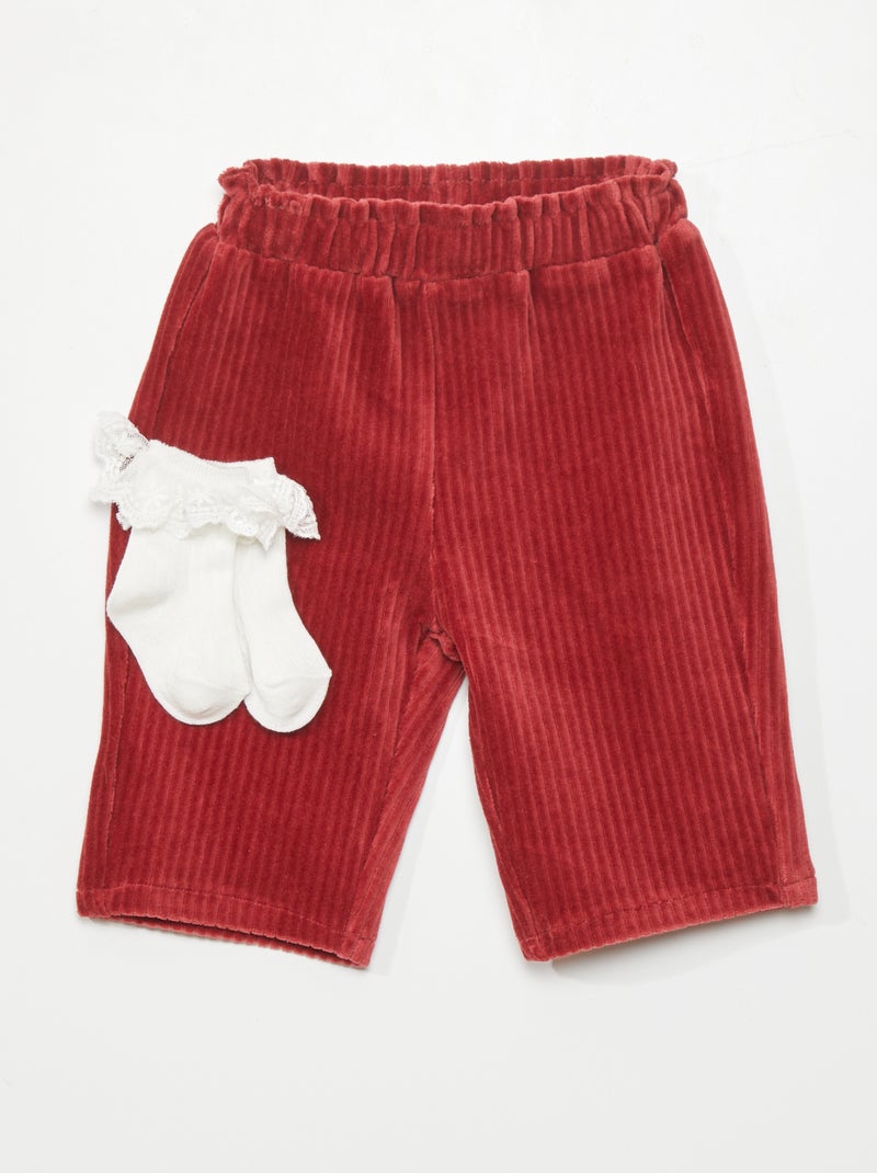 Completo pantaloni in velluto + calzini - 2 pezzi ROSSO - Kiabi