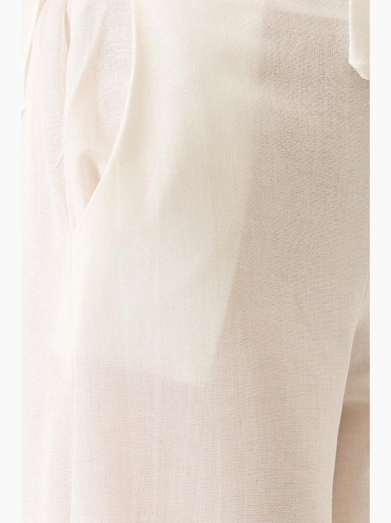 Completo pantaloni palazzo kimono in lino con maniche a pipistrello e scollo a v lucci Bianco - Kiabi