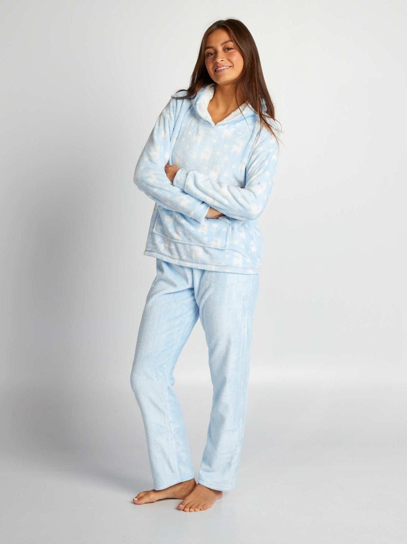 Completo pigiama - in maglia peluche - 2 pezzi BLU - Kiabi
