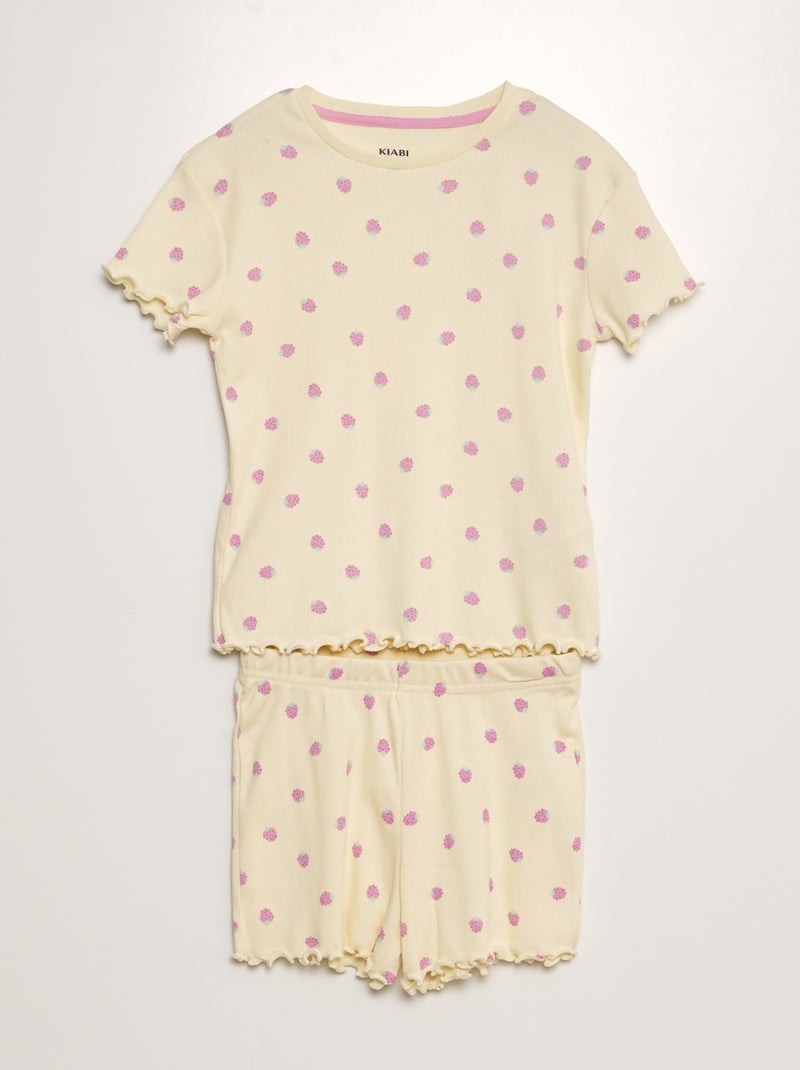 Completo pigiama a coste con stampe - 2 pezzi GIALLO - Kiabi