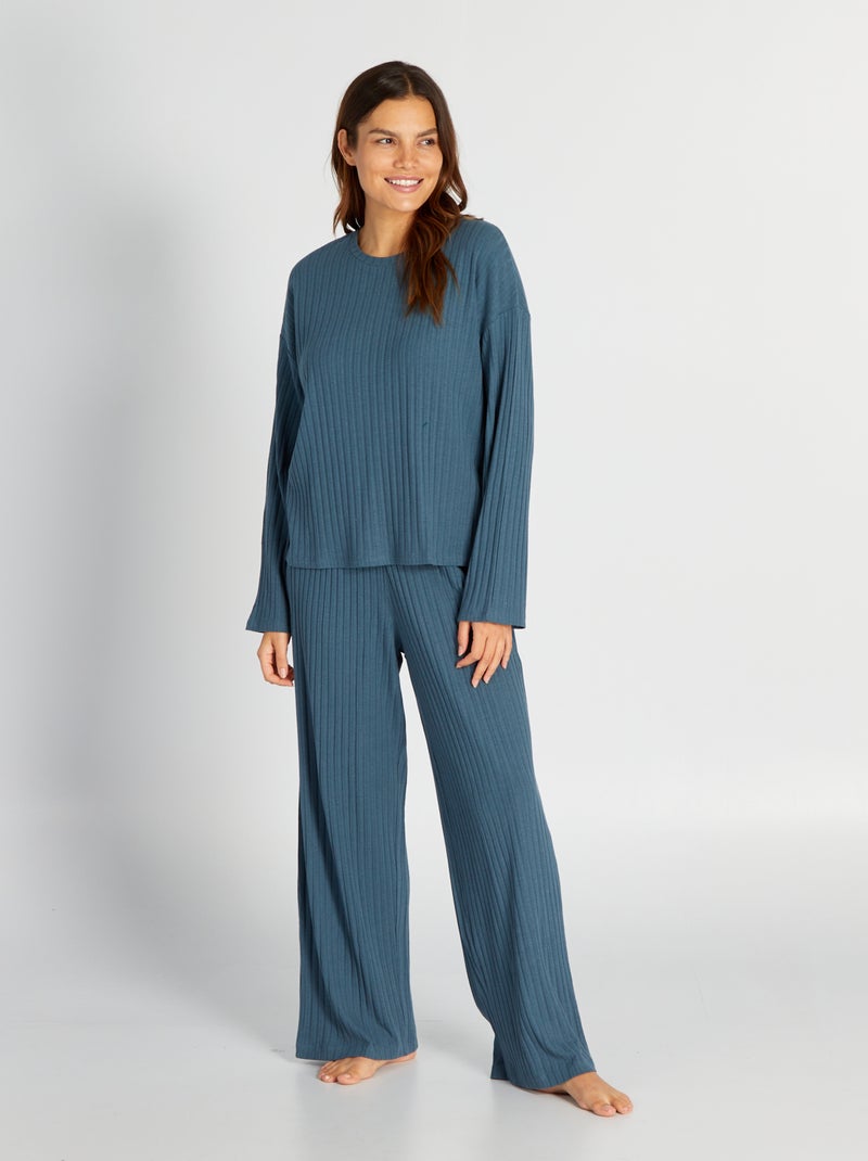 Completo pigiama a coste t-shirt + pantaloni - 2 pezzi BLU - Kiabi