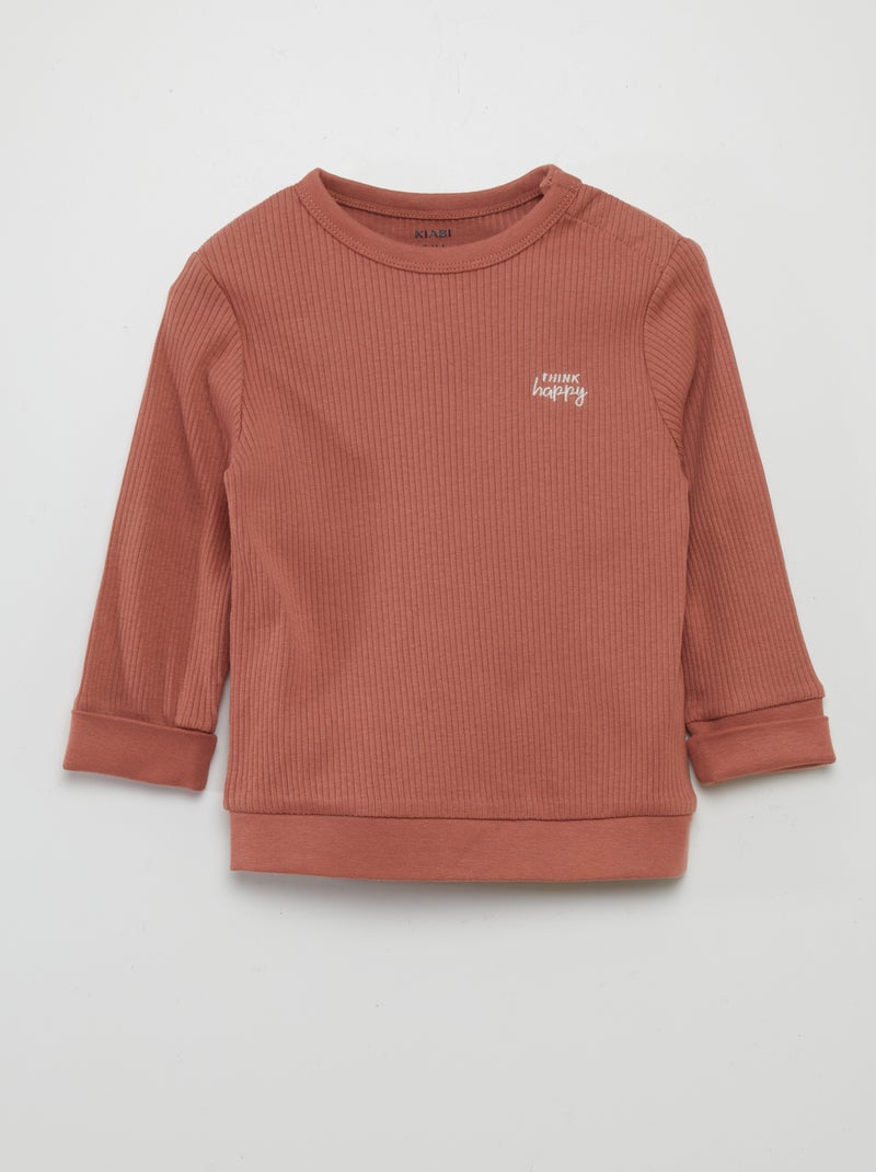 Completo pigiama a coste taglia unica - 2 pezzi MARRONE - Kiabi