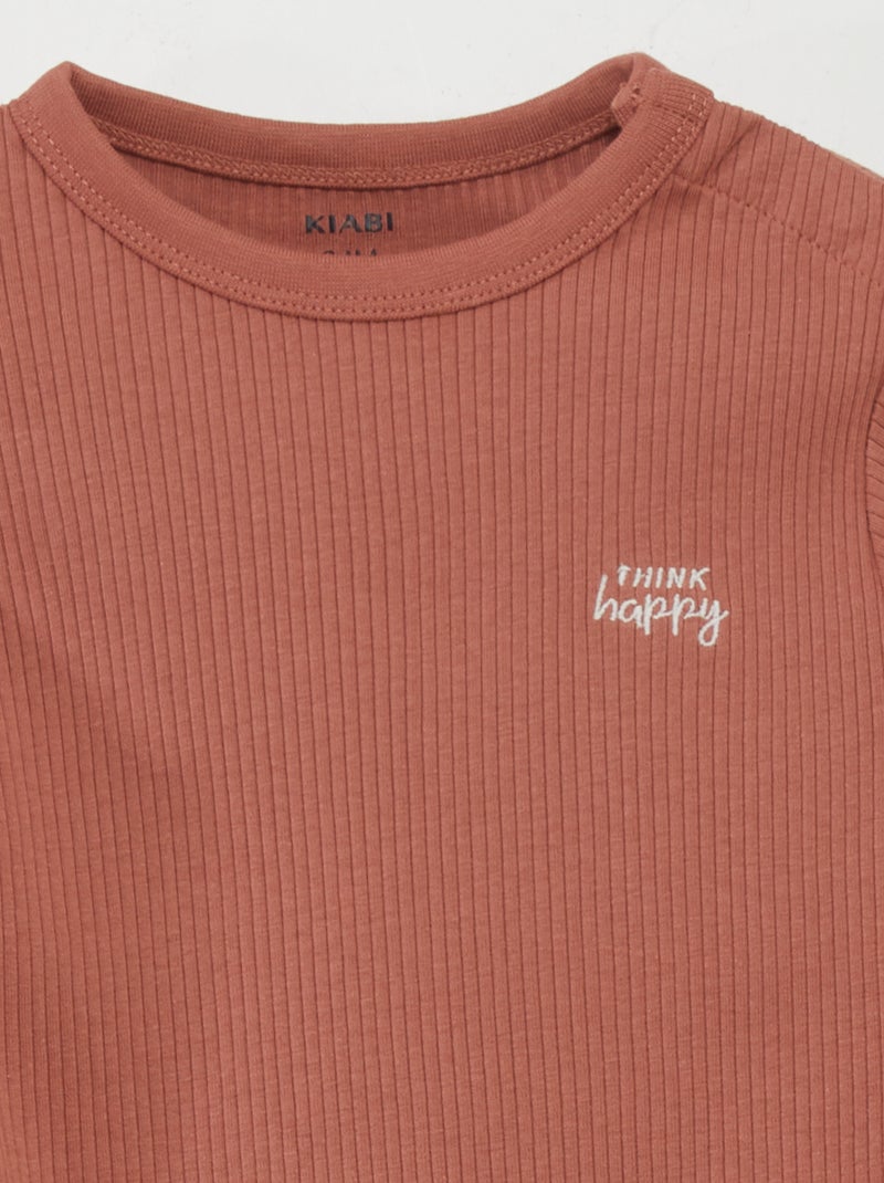 Completo pigiama a coste taglia unica - 2 pezzi MARRONE - Kiabi