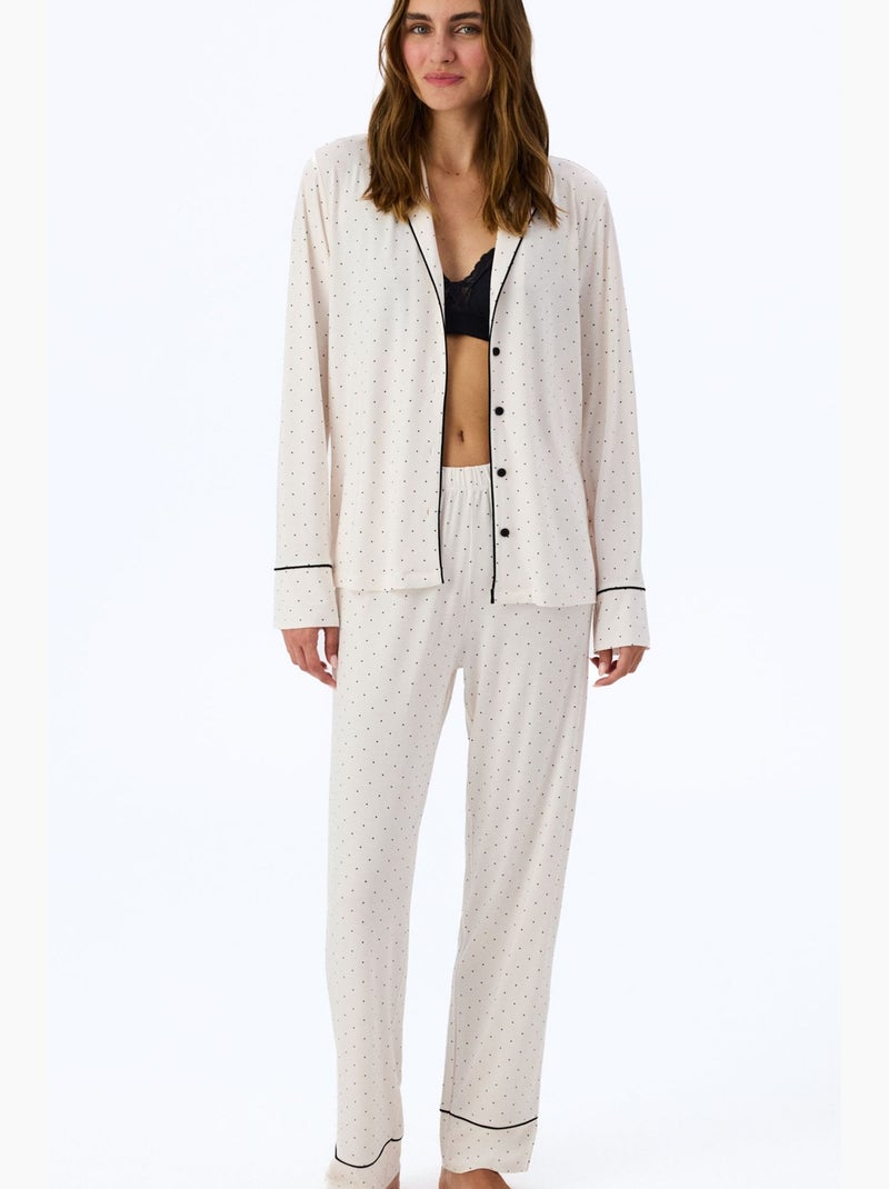 Completo pigiama arya con camicia e pantaloni a pois, maniche lunghe penti Bianco sporco - Kiabi