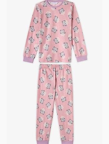 Completo pigiama bambina dainty kitty in cotone a maniche lunghe penti