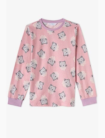 Completo pigiama bambina dainty kitty in cotone a maniche lunghe penti