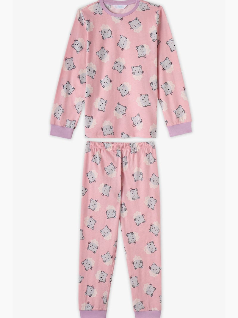 Completo pigiama bambina dainty kitty in cotone a maniche lunghe penti Rosa - Kiabi