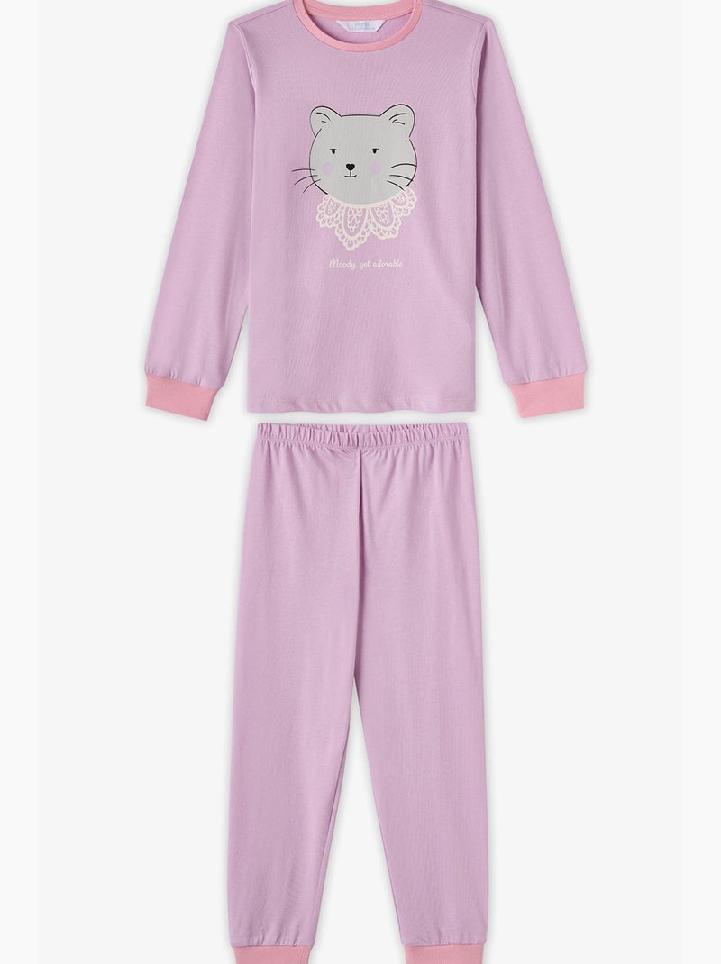 Completo pigiama bambina dainty kitty in cotone a maniche lunghe penti Rosa - Kiabi