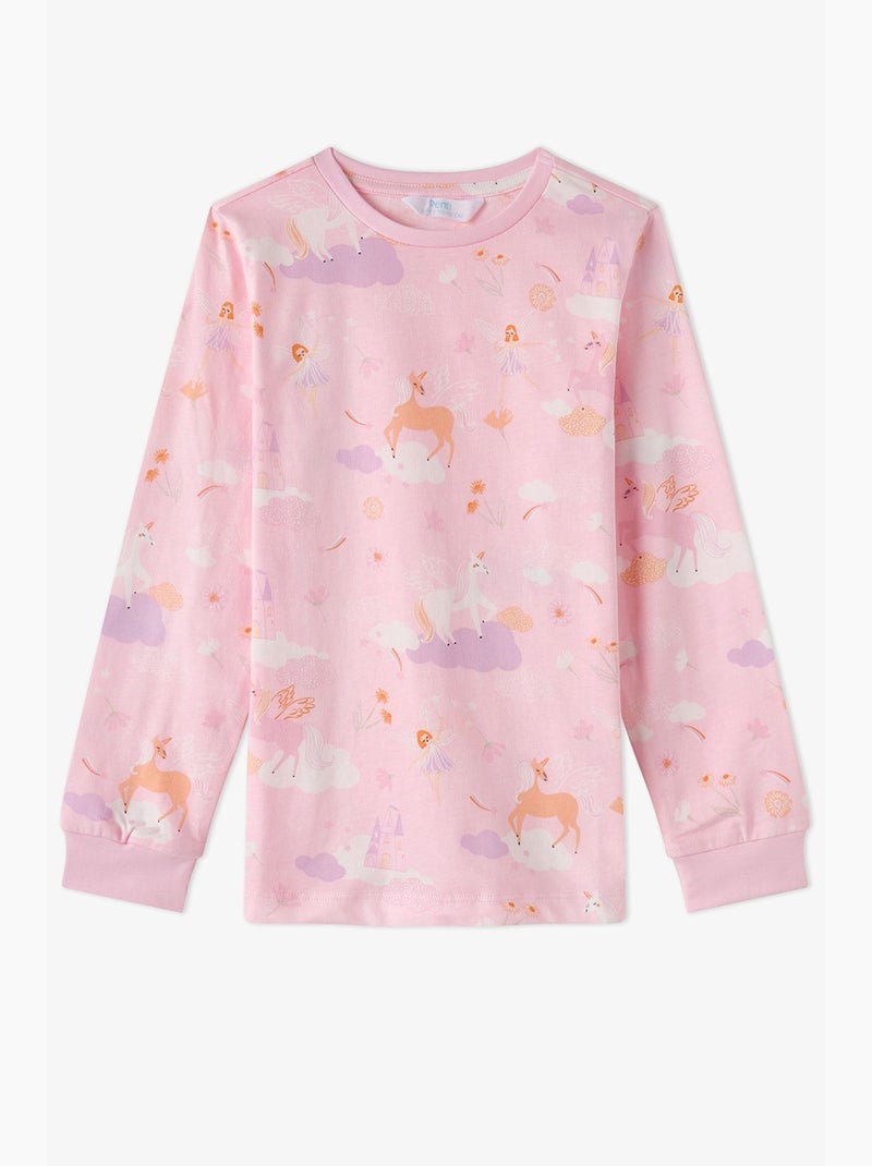 Completo pigiama bambina fly repeat a maniche lunghe penti Rosa - Kiabi