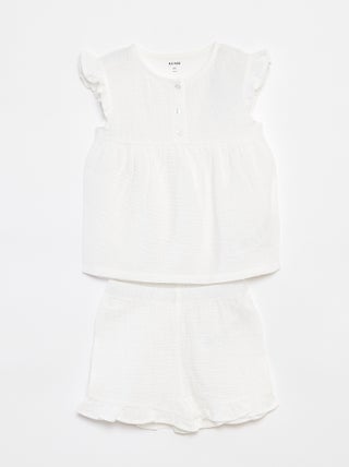 Completo pigiama blusa + shorts in ciniglia - 2 pezzi