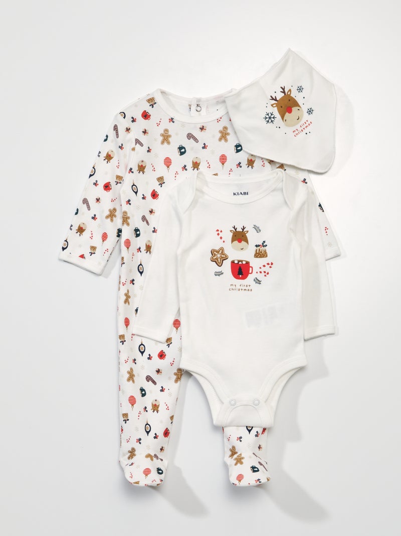 Completo pigiama + body + bavaglino 'Natale' BIANCO - Kiabi