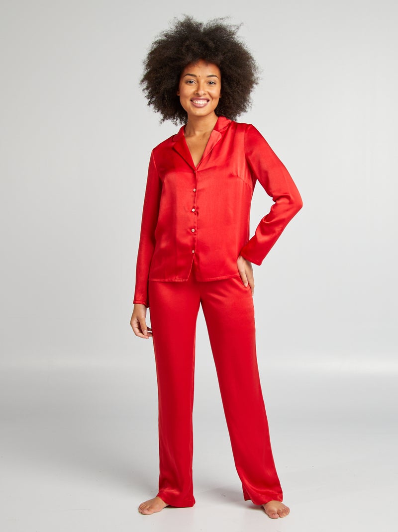 Completo pigiama camicia + pantaloni in raso ROSSO - Kiabi