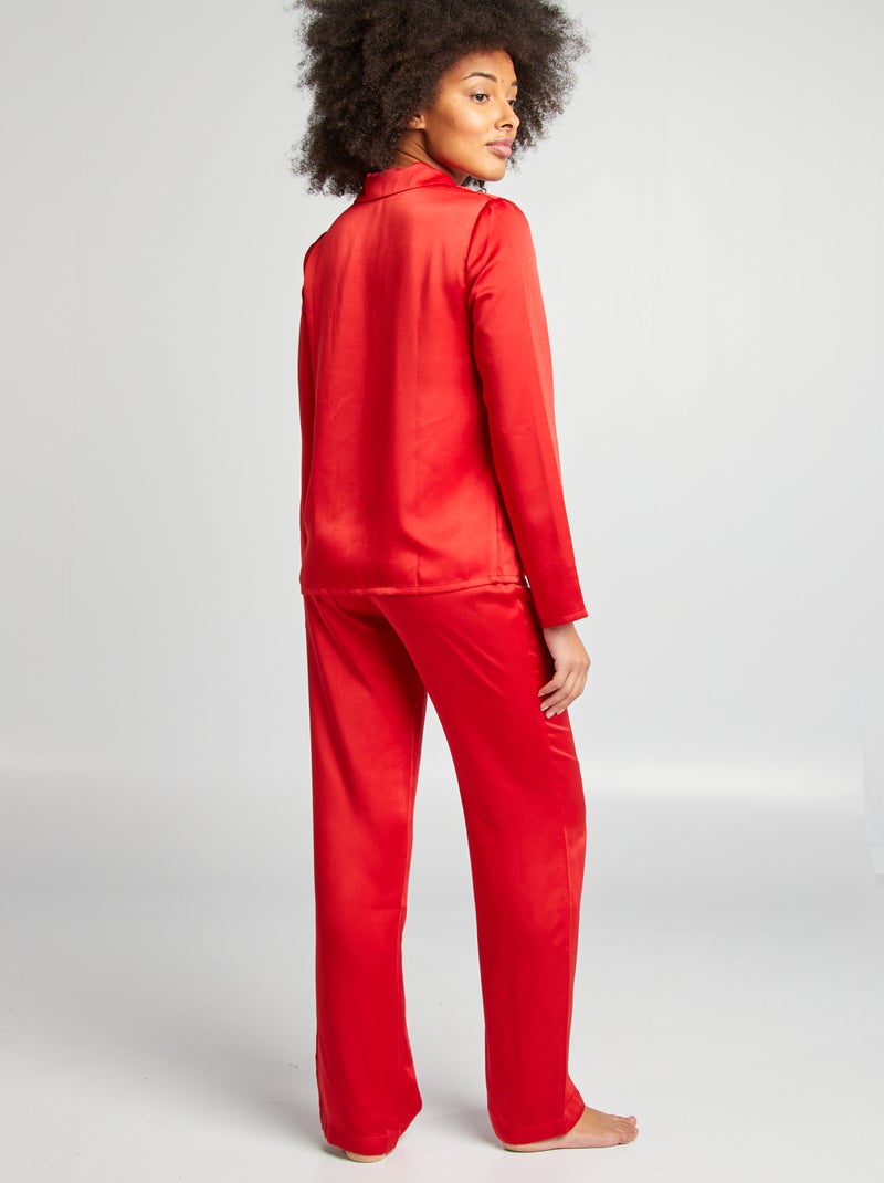 Completo pigiama camicia + pantaloni in raso ROSSO - Kiabi