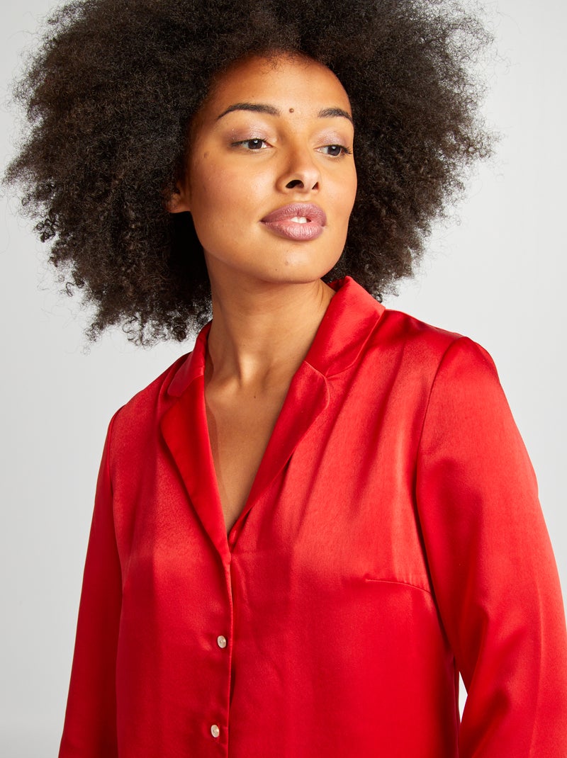 Completo pigiama camicia + pantaloni in raso ROSSO - Kiabi