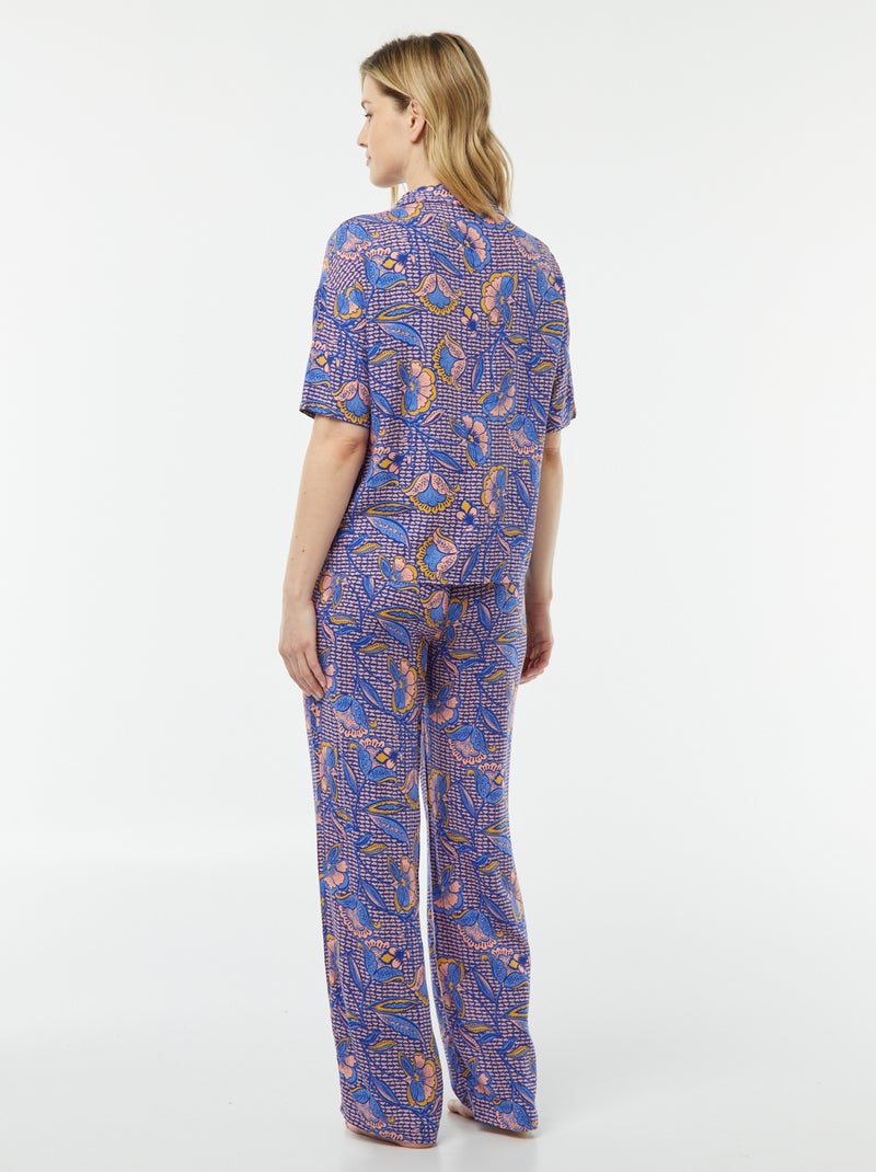 Completo pigiama camicia + pantaloni stampati BLU - Kiabi