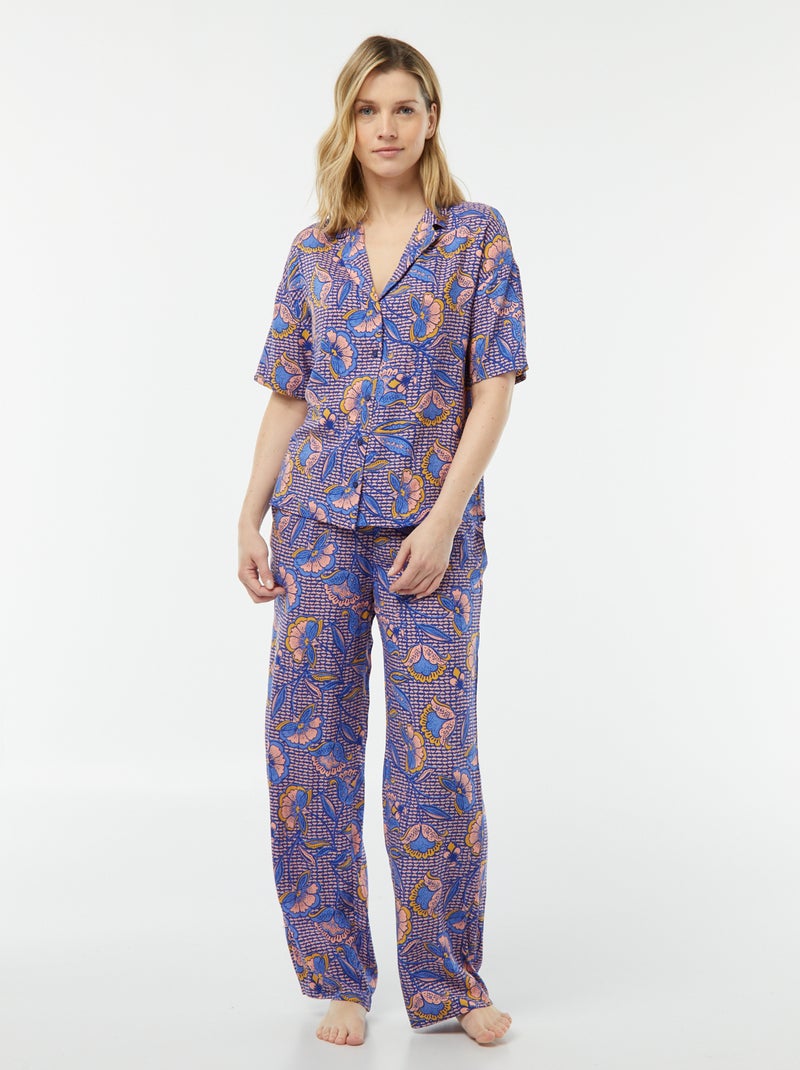 Completo pigiama camicia + pantaloni stampati BLU - Kiabi