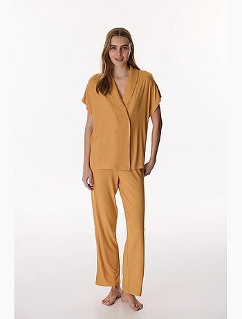 Completo pigiama cinnamon margot a coste con pantaloni e maniche corte penti