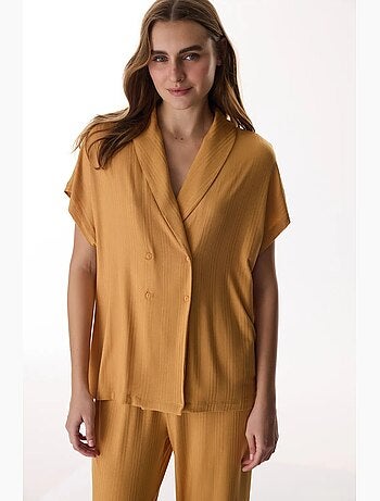 Completo pigiama cinnamon margot a coste con pantaloni e maniche corte penti