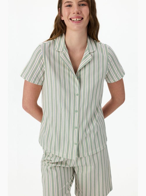 Completo pigiama comodo a righe con camicia a maniche corte penti - Kiabi Completo pigiama comodo a righe con camicia a maniche corte penti - Kiabi