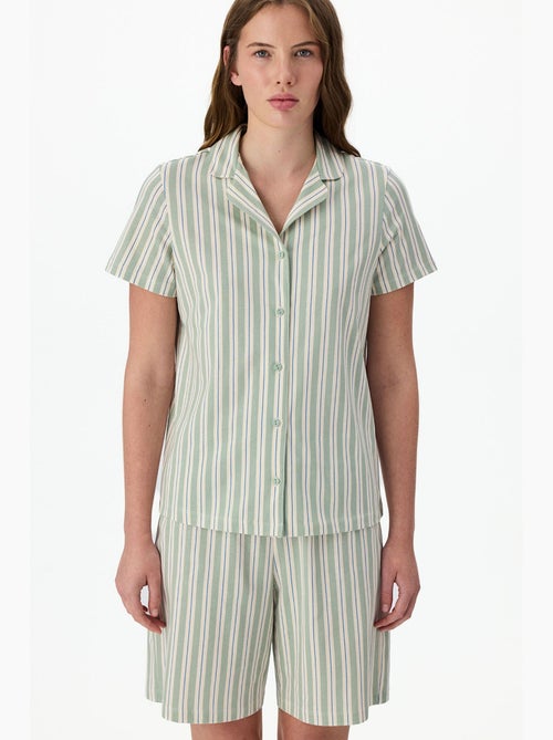Completo pigiama comodo a righe con camicia a maniche corte penti - Kiabi Completo pigiama comodo a righe con camicia a maniche corte penti - Kiabi