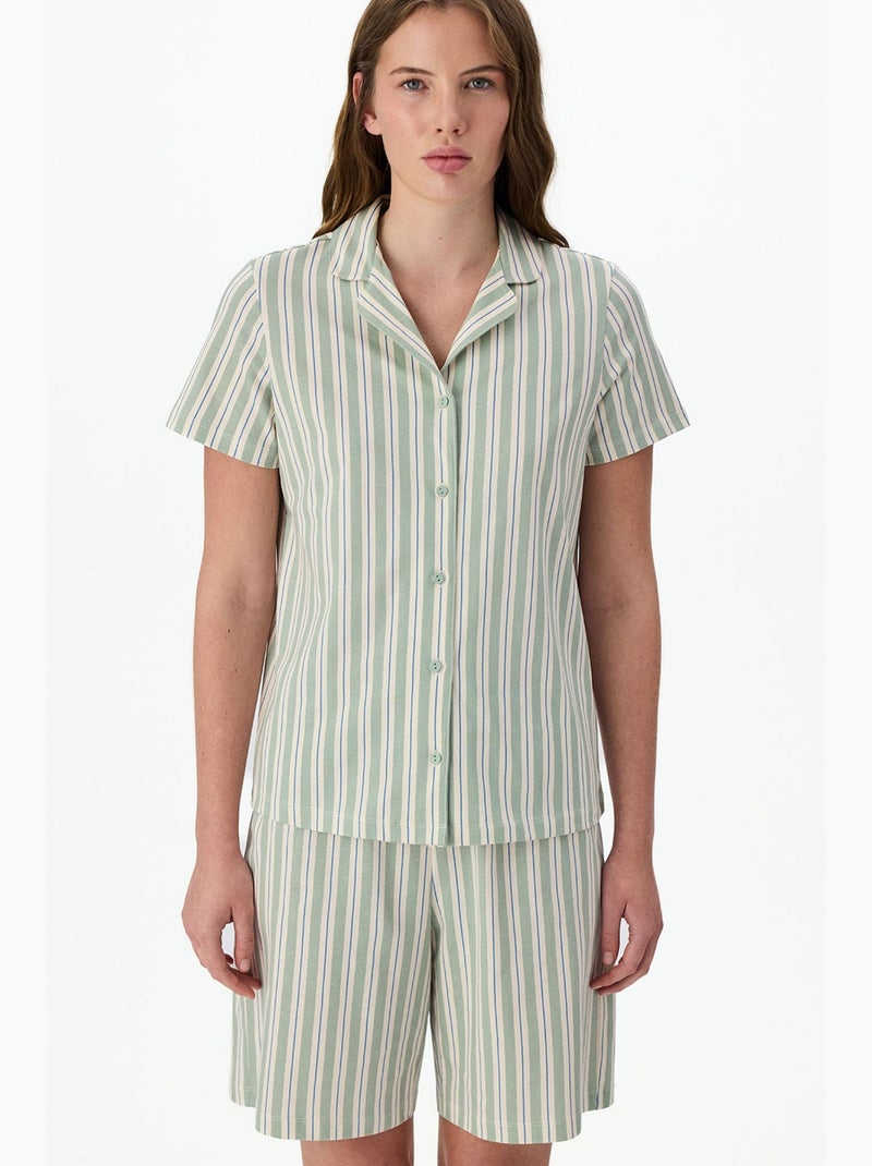 Completo pigiama comodo a righe con camicia a maniche corte penti Bianco Verde - Kiabi