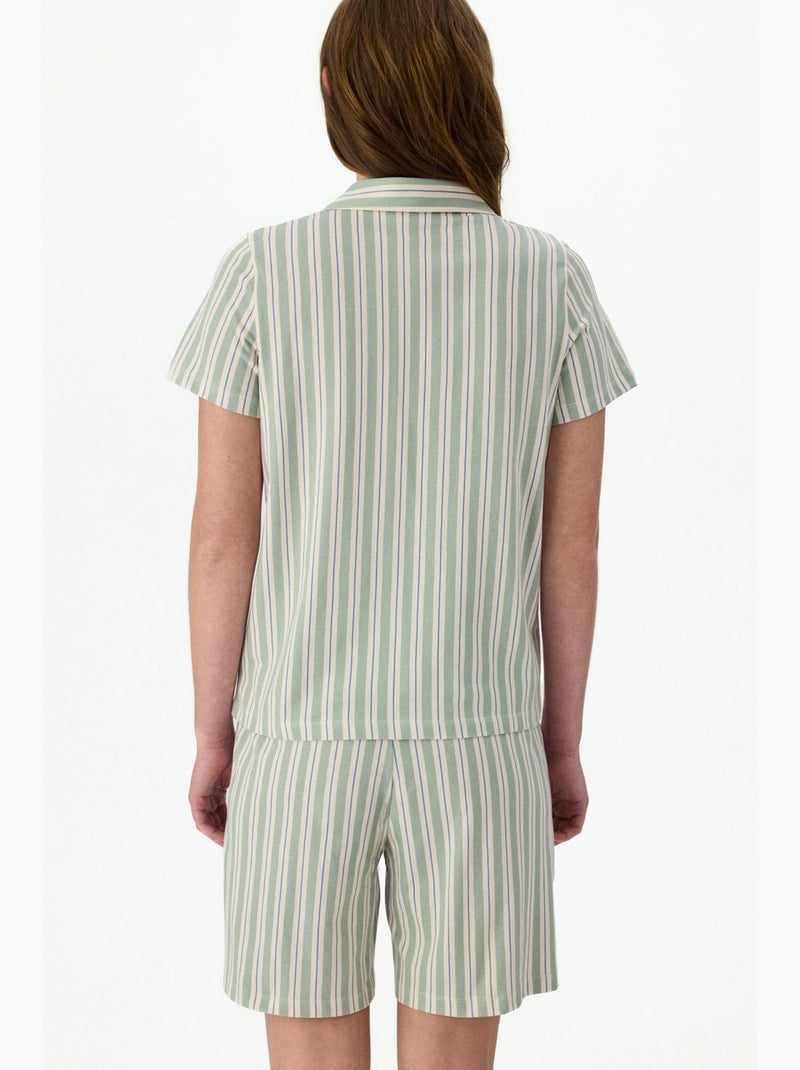 Completo pigiama comodo a righe con camicia a maniche corte penti Bianco Verde - Kiabi