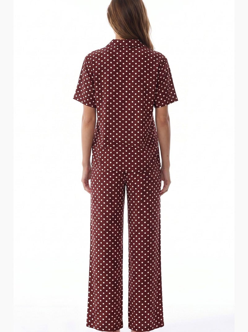 Completo pigiama con camicia e pantaloni a pois penti Rosso bordeaux - Kiabi