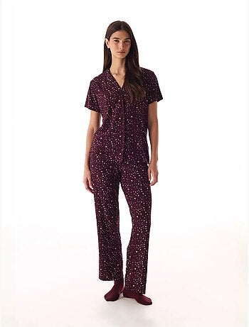 Completo pigiama con camicia e pantaloni, leopardato, a coste, manica corta penti