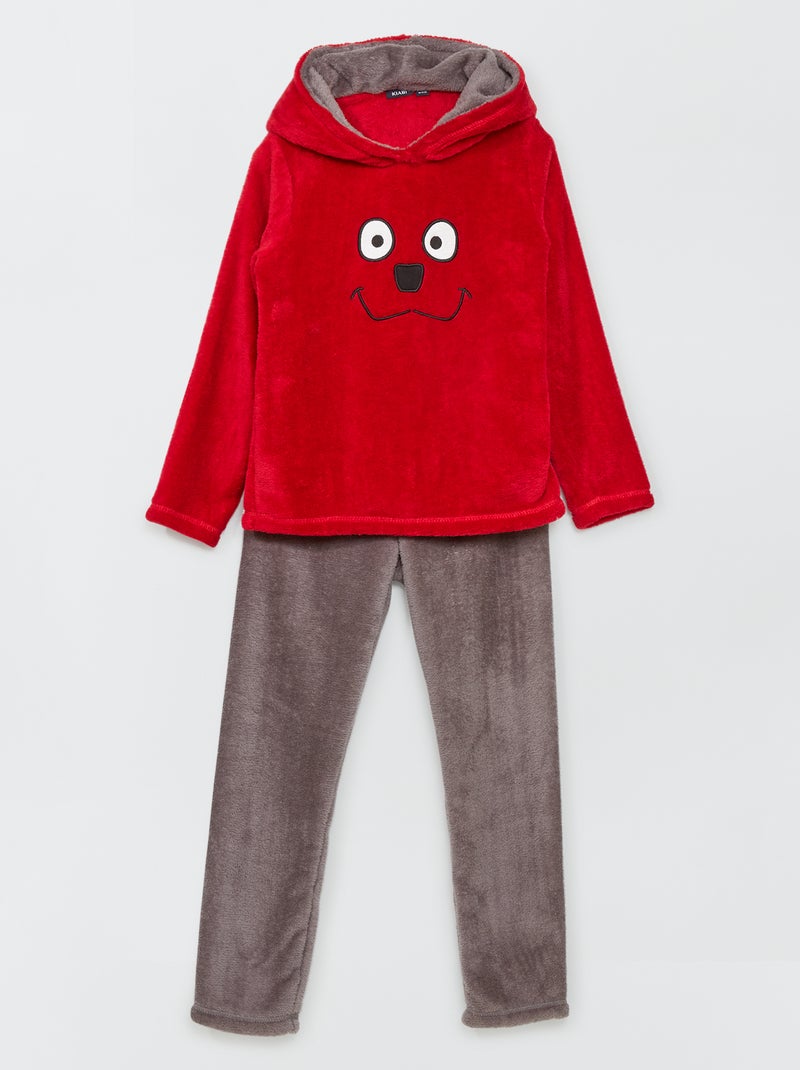 Completo pigiama con cappuccio in pile - rosso - Kiabi
