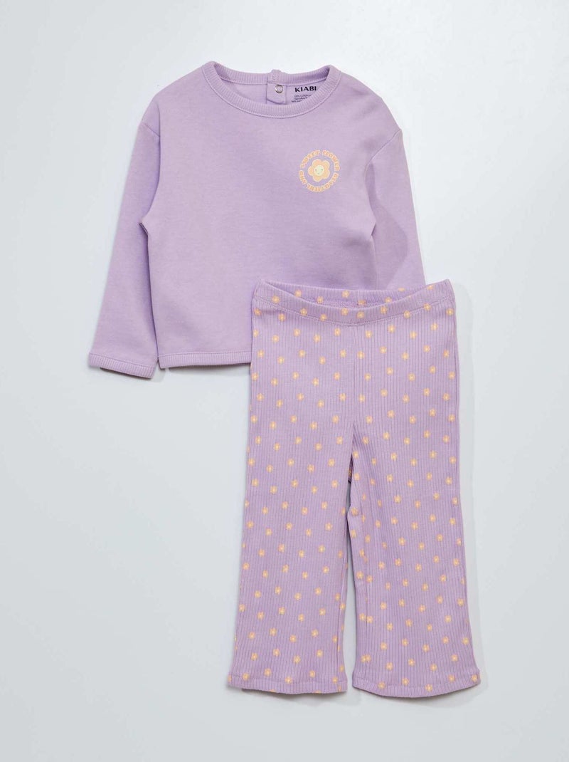 Completo pigiama con motivo felpa + leggings - 2 pezzi VIOLA - Kiabi