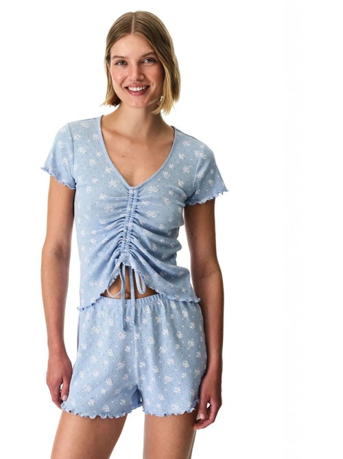 Completo pigiama coralie pointel crunchy con motivo floreale, maniche corte e shorts penti - Kiabi