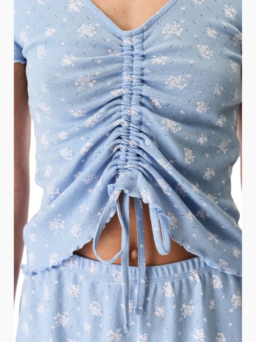 Completo pigiama coralie pointel crunchy con motivo floreale, maniche corte e shorts penti - Kiabi