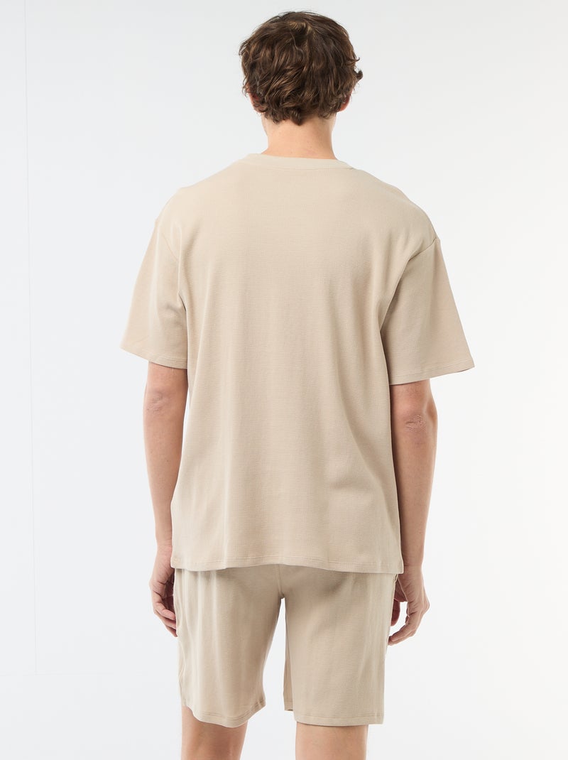 Completo pigiama corto a nido d'ape - 2 pezzi Beige - Kiabi