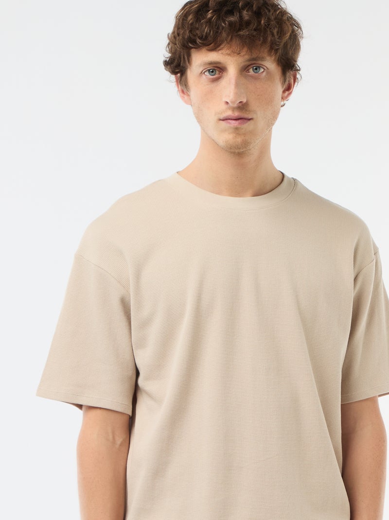 Completo pigiama corto a nido d'ape - 2 pezzi Beige - Kiabi