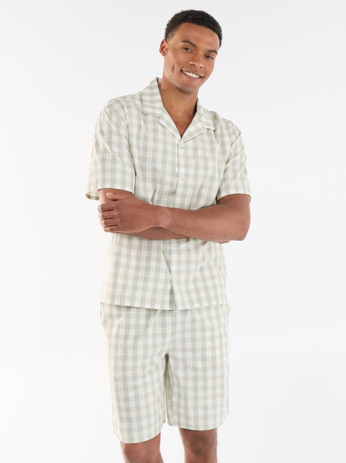 Completo pigiama corto a quadri camicia + pantaloncino - 2 pezzi - Kiabi