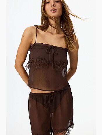 Completo pigiama corto in chiffon e pizzo jasmin penti