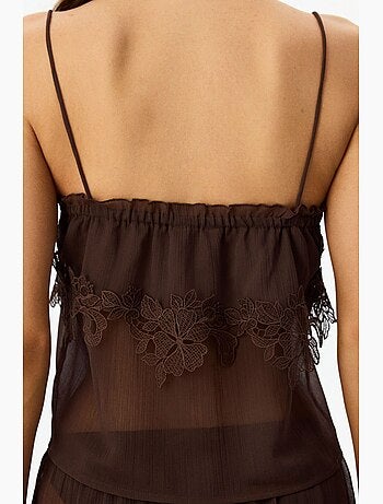 Completo pigiama corto in chiffon e pizzo jasmin penti