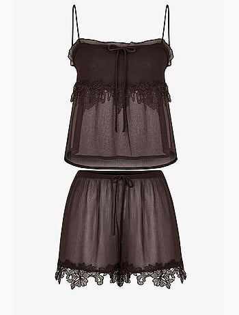 Completo pigiama corto in chiffon e pizzo jasmin penti