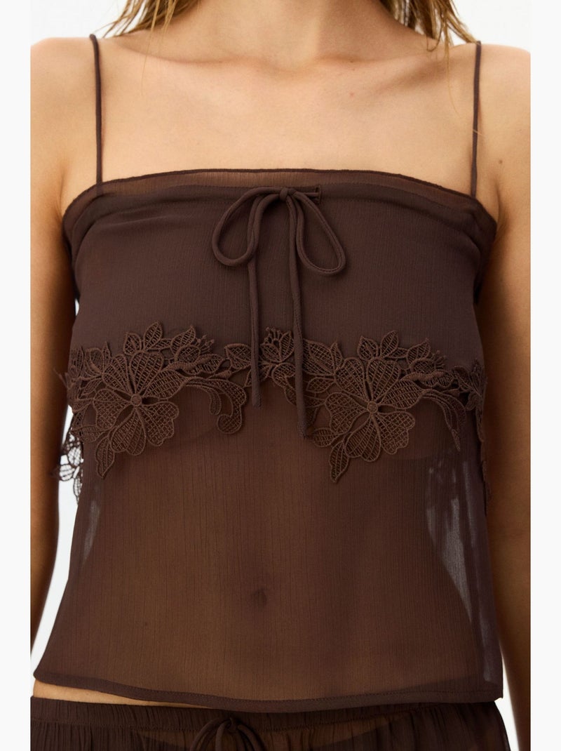 Completo pigiama corto in chiffon e pizzo jasmin penti Marrone cioccolato - Kiabi